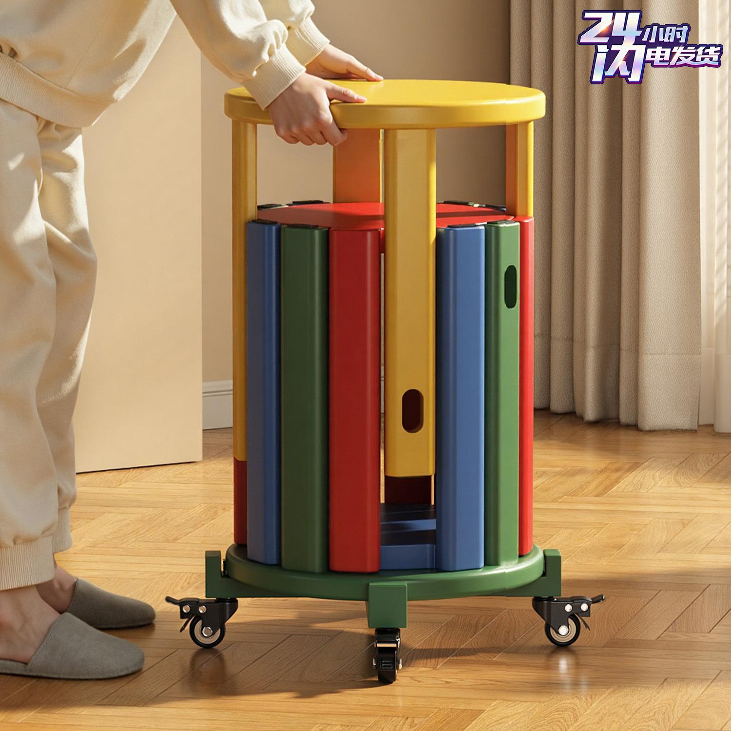 实木凳子家用可叠放新型客厅多巴胺创意圆凳叠叠凳彩色纳备用凳