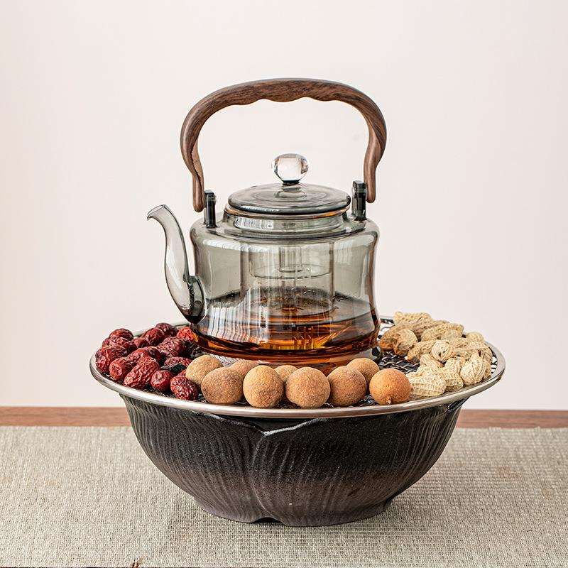 围炉煮茶玻璃煮茶壶莲花电陶炉套装家用耐高温提梁壶泡茶器茶具