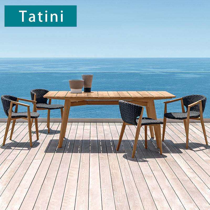 户外柚木桌椅室外花园露台休闲实木藤编家具别墅庭院阳台桌椅组合
