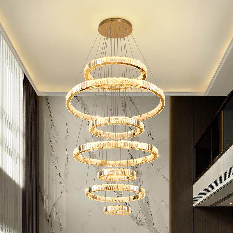 复式楼客厅大吊灯现代简约挑空loft楼梯灯轻奢楼中楼别墅水晶吊灯