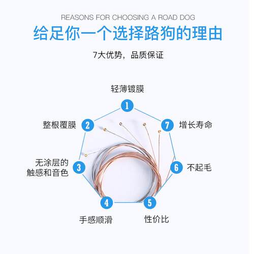 吉他琴弦6根民谣套弦一套镀膜防锈ROAD DOG路狗木吉他弦套装单根