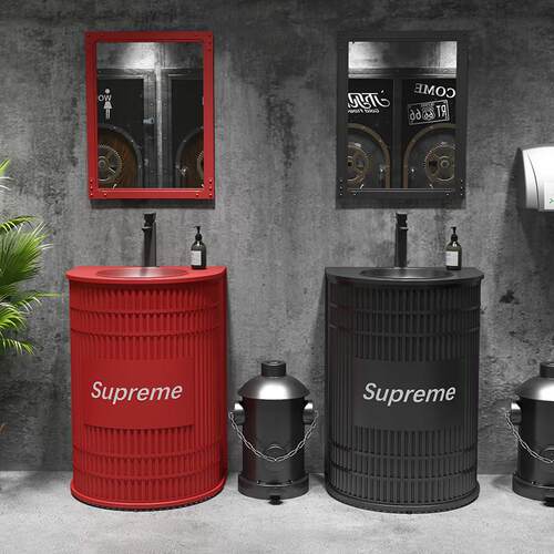 工业风酒吧覆古油桶创意立柱盆商用洗漱台家用厕所落地一体洗手池