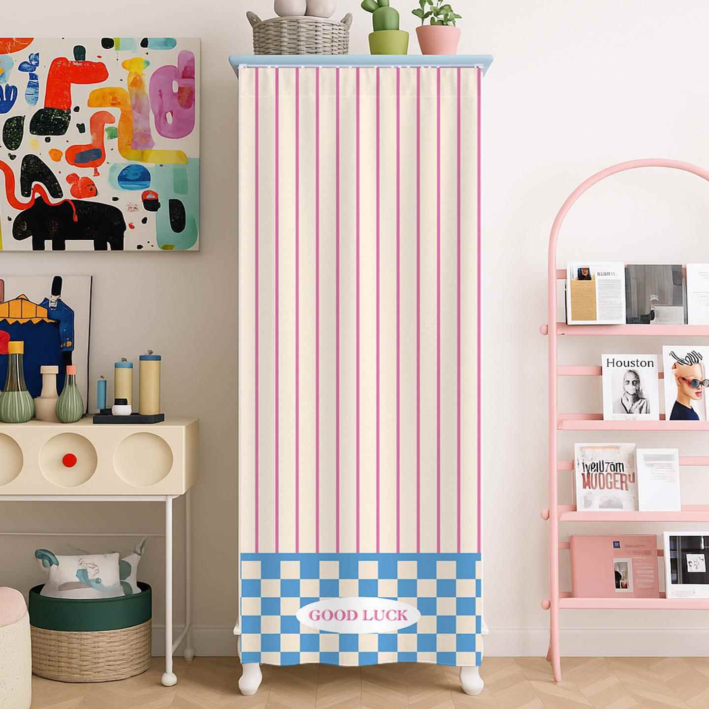 窄柜遮挡帘无门柜子帘橱柜布帘滑轨拉帘书柜遮丑帘杂物防尘布帘子