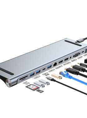 十二合一扩展坞typec集线器hub双HDMIvga同屏多屏异显MST拓展坞