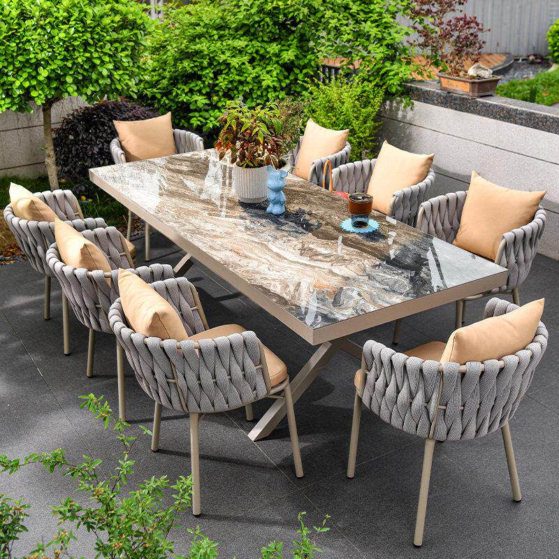 北欧户外桌椅庭院花园室外露台休闲 家俱编藤铝合金岩板桌椅组合