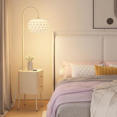 奶油床头柜带灯新款轻奢儿童智能平替代小型窄边几置物架台灯一体