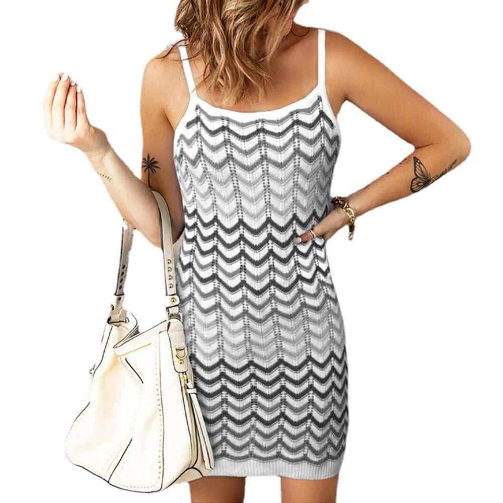hollow out crochet dresses women  striped bodycon mini