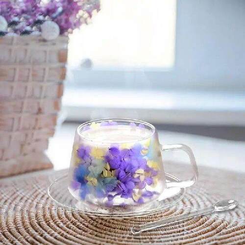 Glass Tea Cups 250ml Flower Clear Coffee Glass With Dish