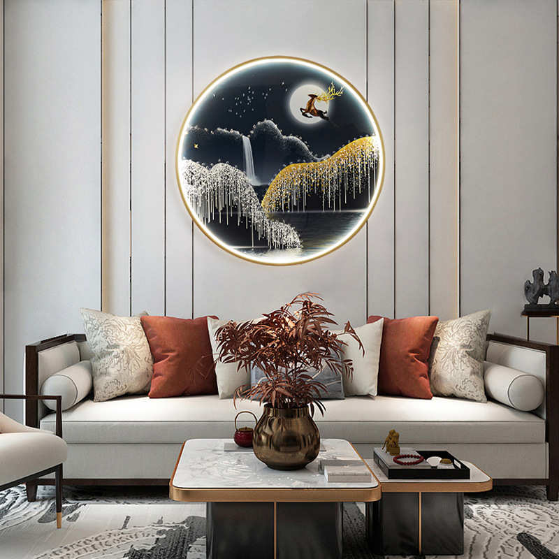 全铜晶瓷壁画灯入户进门圆形玄关客厅背景墙餐厅走了过道装饰画灯图片