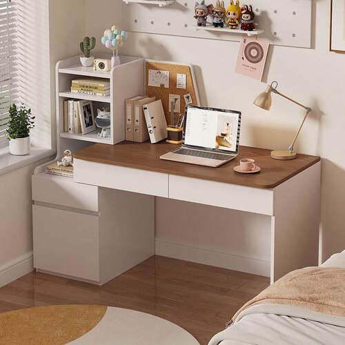 实木伸缩书桌书架一体桌子电脑桌卧室家用学生学习桌书房写字桌