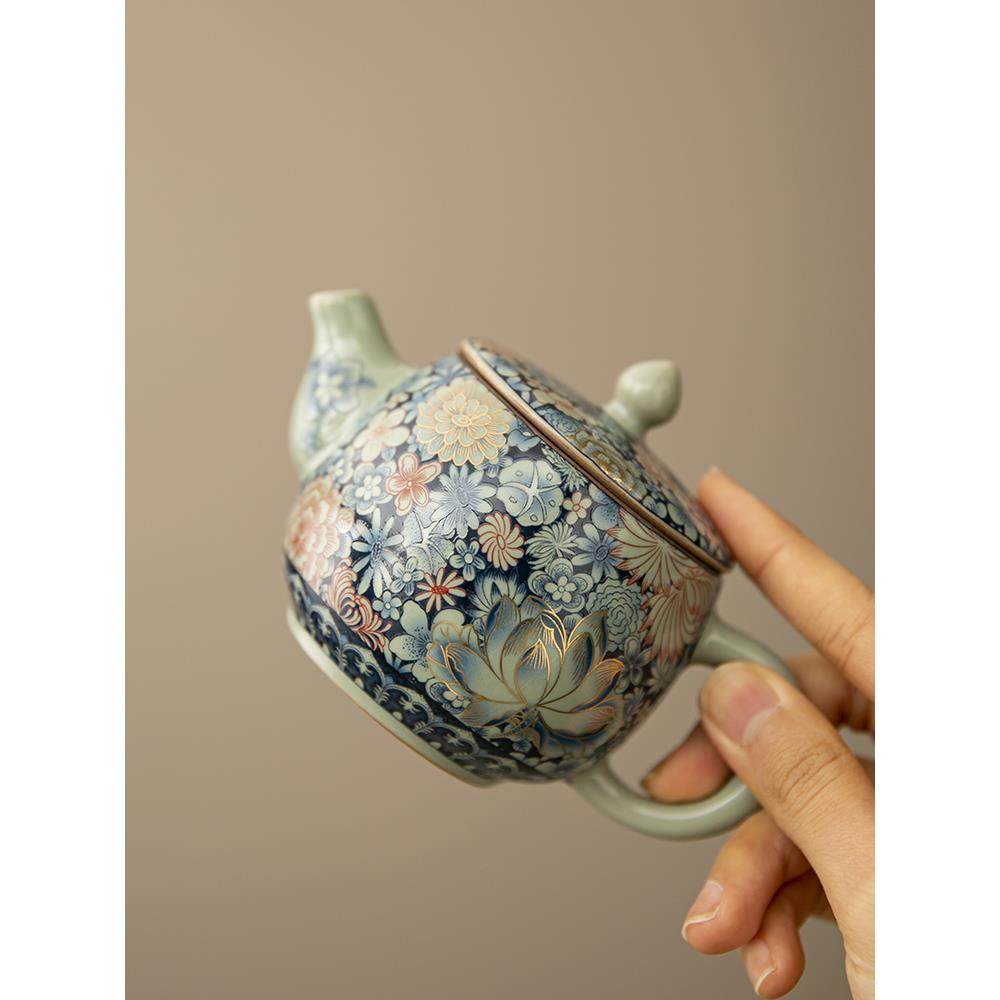 青花汝窑大西施茶壶泡茶单壶单个高档家用满花描金珐琅彩功夫茶具,餐饮具,茶壶,淘宝优惠券,粉丝福利购,淘宝优惠卷