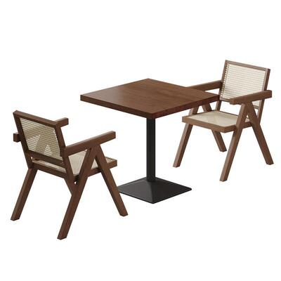 网红餐饮店清吧甜品店桌椅组合正方形铁艺实木两人单腿小方桌1016