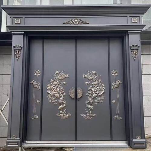 别墅门防爆铸铝门锌合金彷铸铝门双开门四开双开门彷铜防盗门