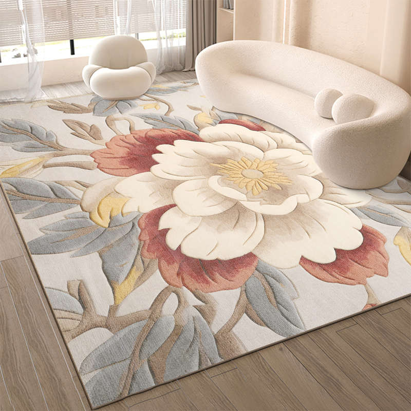 花朵中式欧式花卉地毯牡丹加厚彷羊绒冬天不掉毛客厅卧室床边床尾