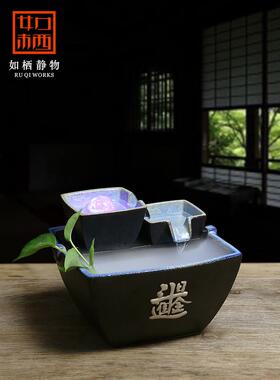 陶瓷桌面流水招财摆件，客厅风水轮，小喷泉，办公室雾化加湿器，