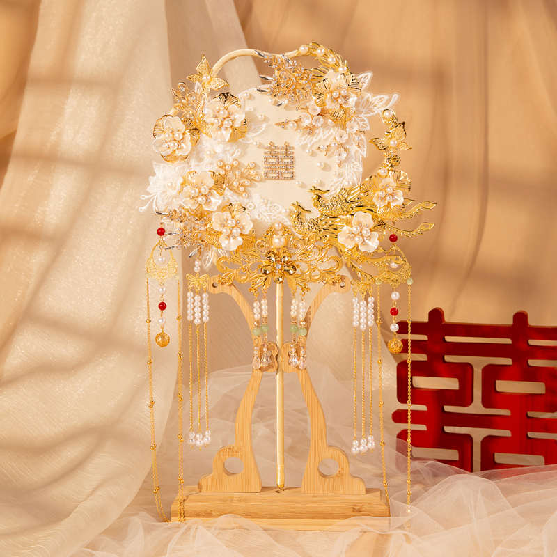 团扇diy材料包中式婚礼古风秀禾成品手捧花新娘结婚出嫁手工喜扇