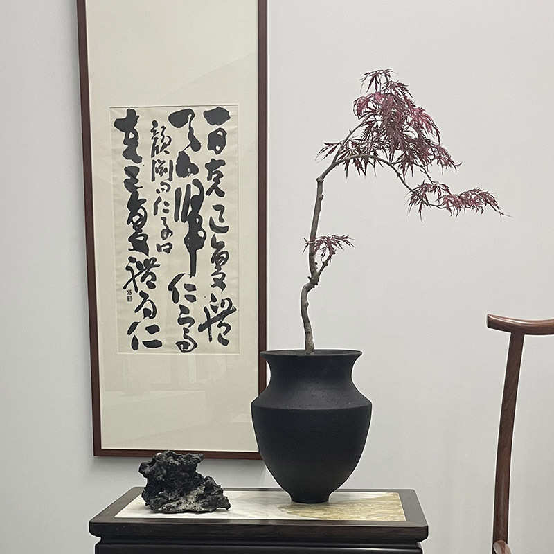 大口器花植径花瓶陶土白色粗陶瓷插花陶复古绿日式摆件花盆陶罐