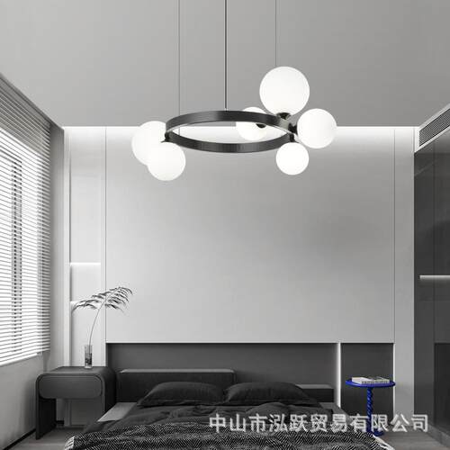 新款直销跨境奶白玻璃泡泡灯全铜吊灯客厅卧室灯北欧魔豆吊灯创意