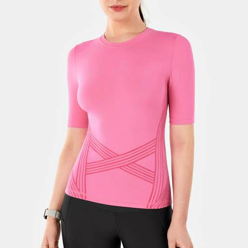 Sports short sleeved women's stretch breathable running