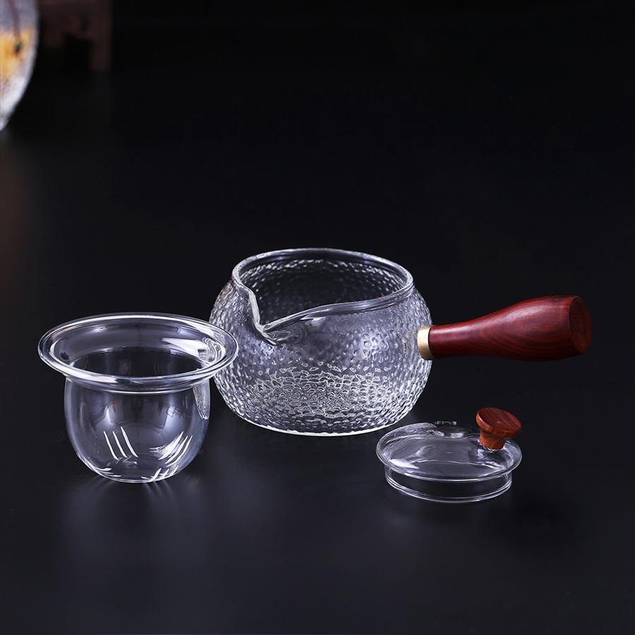 日式耐热玻璃功夫茶道茶具家用简约锤纹泡茶蒸煮茶壶加厚透明套装