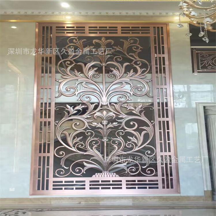 酒店装饰屏风 镂空雕花 不锈钢拉丝钛金花格 中式仿古铜屏风隔断