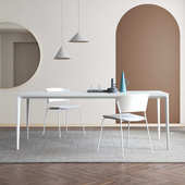 德利丰岩板餐桌现代简约设计师纯白实心铝合金极简长方形餐桌椅