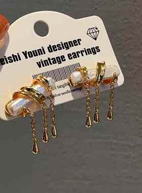 925 Silver Needle French Retro Natural Baroque Pearl Earring