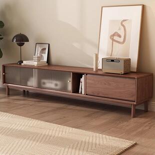 全实木电视柜中古风客厅家用2026新款电视机柜收纳储物一体