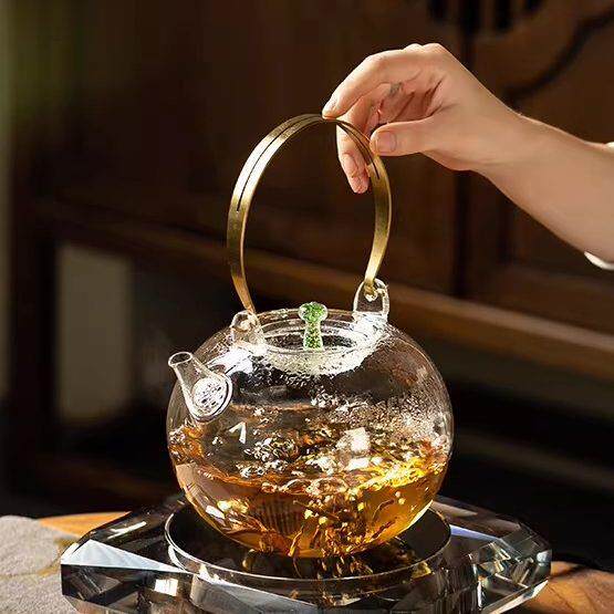 天久璃匠耐热提梁壶大容量黑晶炉围炉煮茶壶高硼硅玻璃明火烧水壶
