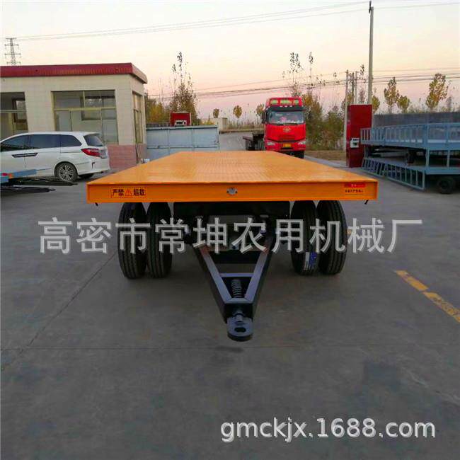 厂家供应重型平板拖车钢铁厂机械厂用20吨充气胎拖车弓形钢板减震