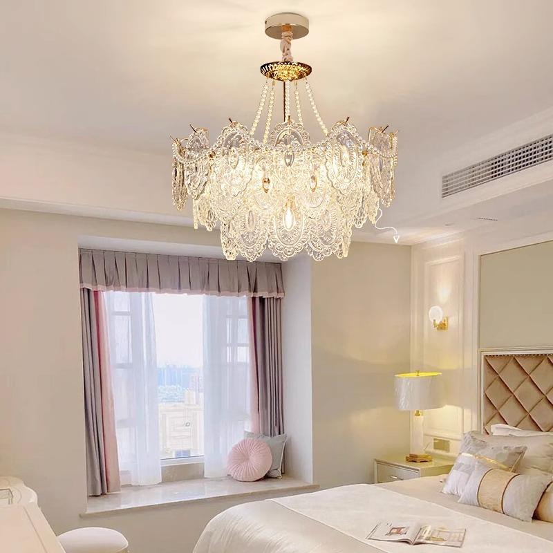奢奶油风厅吊灯933法式轻水晶灯网红创卧意珍珠玻璃客大气室餐厅