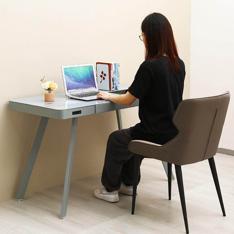 跨境智能职员办公桌单人家用台式电脑桌子带抽屉钢化玻璃桌面书桌