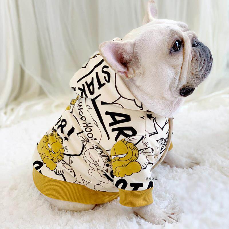 法斗衣服秋冬加绒卫衣加菲猫连帽开衫胖狗巴哥犬斗牛犬狗衣服