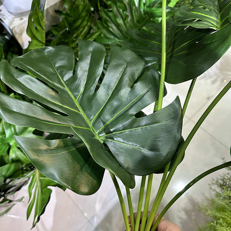 7头龟背叶仿真花 家居酒店装饰仿真植物盆景 北欧绿植龟背叶盆栽