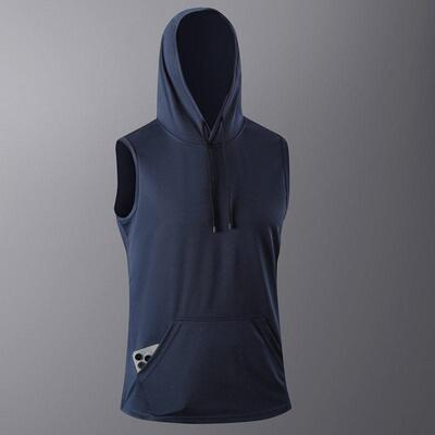 Men Hooded Vest Marathon Shirt Pocket Mesh Sleeveless