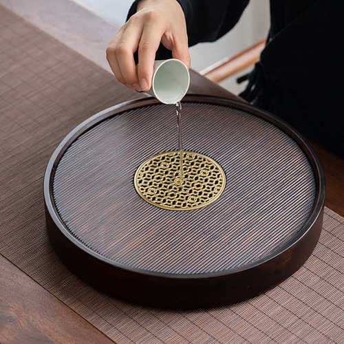 托盘储水胡干竹制圆形台小型功夫茶茶具简约茶盘茶盘泡家用桃色式