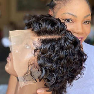 Curly pixie cut frontal wigs human hair 前蕾丝真人假发头套