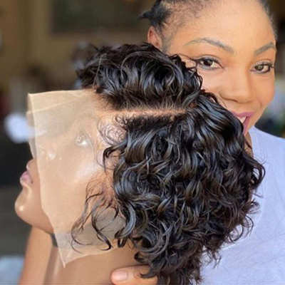 Curly pixie cut frontal wigs human hair 前蕾丝真人假发头套