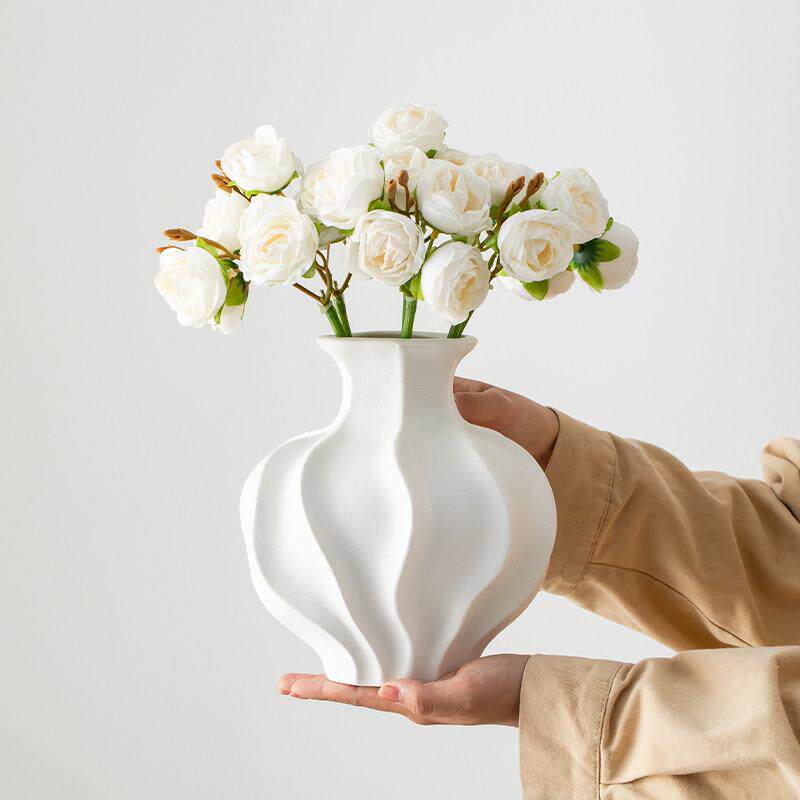 法式白色花瓶插花客厅餐桌彷古风格装饰插花陶瓷家居艺术设计