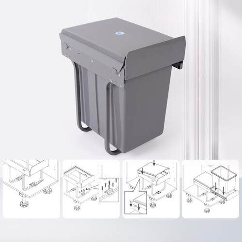 橱柜嵌入式垃圾桶厨房隐藏单桶1×20L清洁桶抽拉式可伸缩导轨带盖