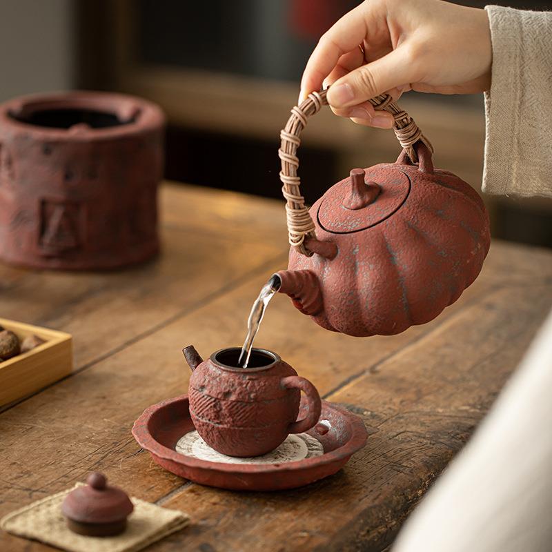 赭石红粗陶酒精炉中式敦煌小火炉围炉煮茶温茶炉户外便携煮茶器
