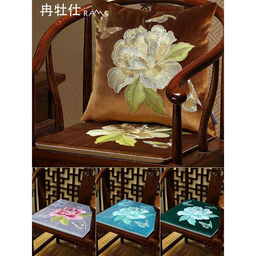 防中式红木沙发坐垫椅子垫实无品牌/餐椅椅垫圈椅座垫刺绣紫色木