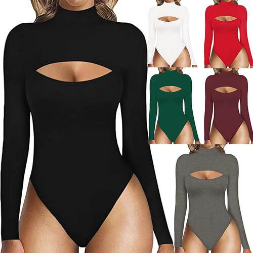 Womens Fall Winter Half High Neck Jumpsuit Hollow Out Design