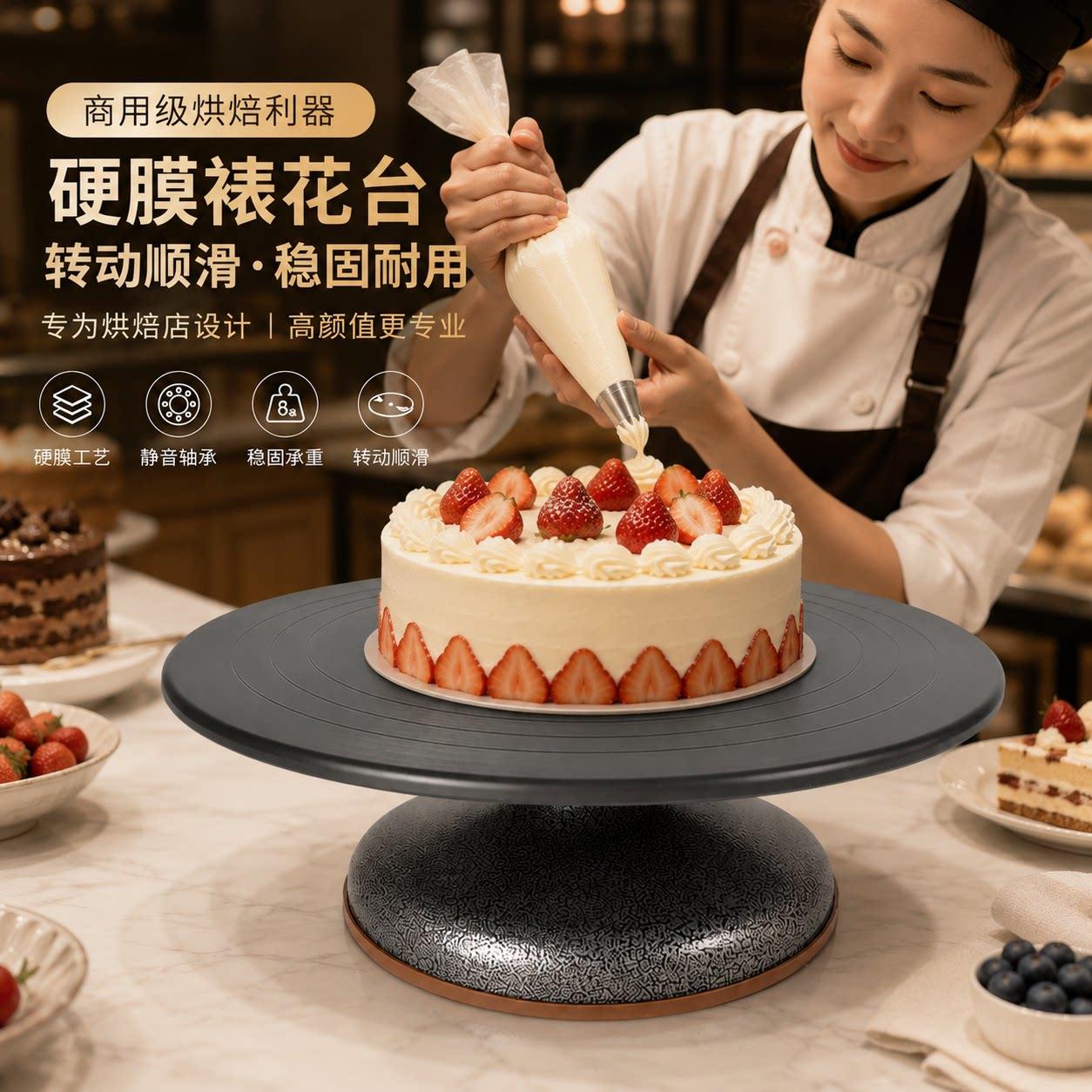 商用级12寸铝合金硬模裱花台转台蛋糕转盘防滑旋蛋糕架烘焙工具