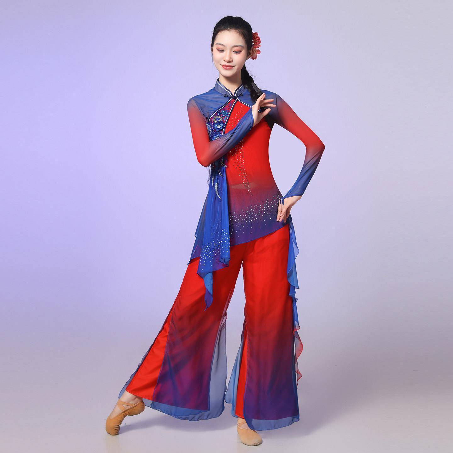 舞蹈服胶州秧歌演出服英雄赞歌夏辉扇子舞服装古典舞剧目飘逸套装