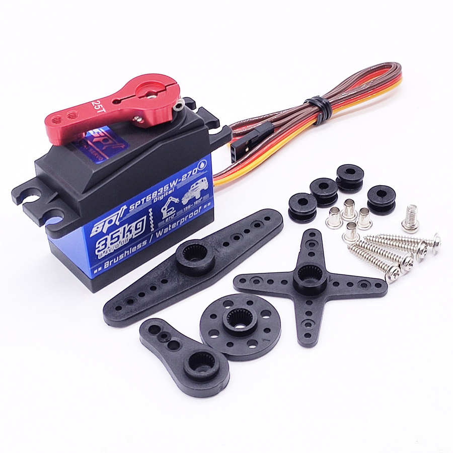 SPT5835W-180 35kg无刷高速压防水金属齿数码舵机大脚攀爬270度