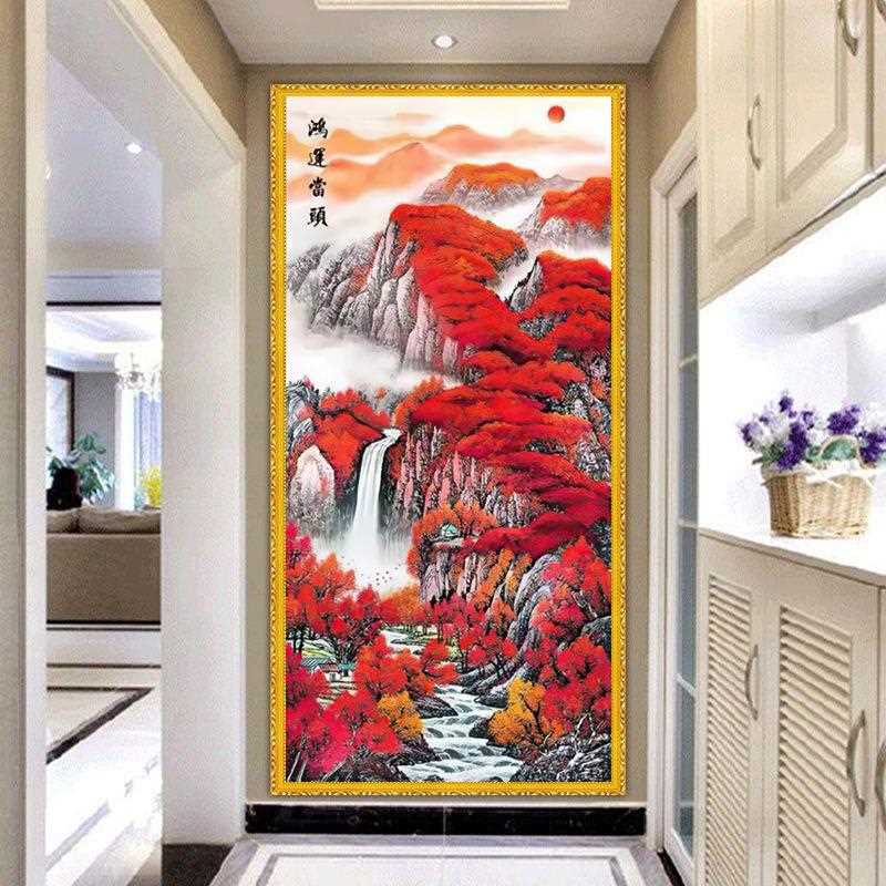 新款直销鸿运当头十字绣2024新款精准印花套件满绣大气竖版客厅