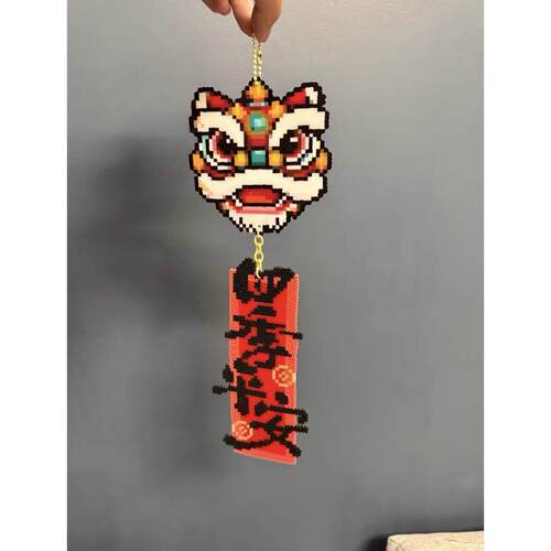 拼豆成品醒狮新年挂件像素风可爱冰箱贴钥匙扣礼物