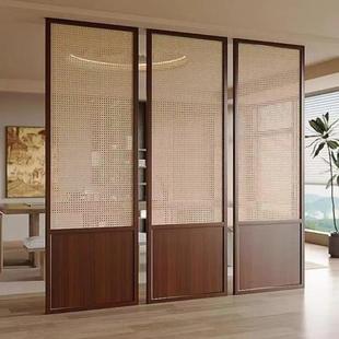 法式 简断民宿隔酒店办公室可折饰叠约HGY移动 实木藤编折屏遮挡装
