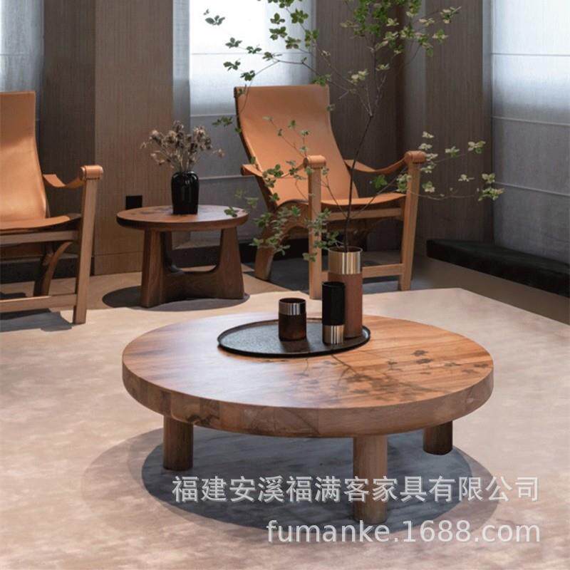 北欧实木茶几现代简约复古民宿设计师木质小茶桌客厅家用圆形茶台